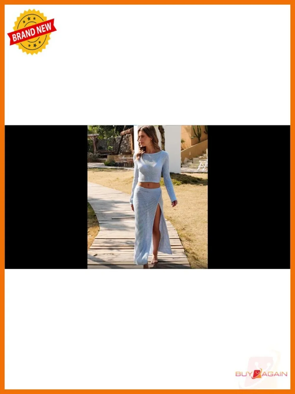 Crochet 2 Piece Beach Cover Up Set - Boat Neck Crop Top & Maxi Skirt